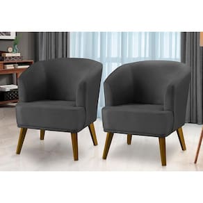 Kit 2 Poltronas Para Sala Decorativa Thais Suede Cinza Adonai Estofados