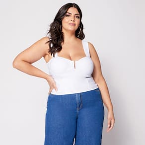 Blusa Cropped Plus com Aro em V e Bojo Branco