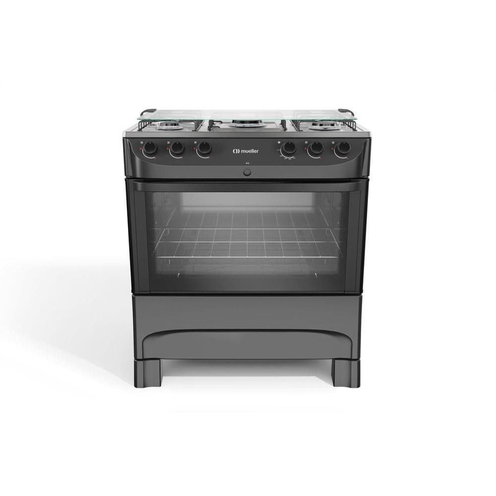 Fogão 5 Bocas com Mesa de Inox e Acendimento Mueller Preto