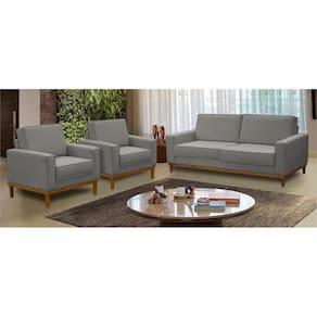 Kit Sofá 2 Lugares 1,80m e 2 Poltronas Living Lavinia Linho Cinza Adonai Estofados