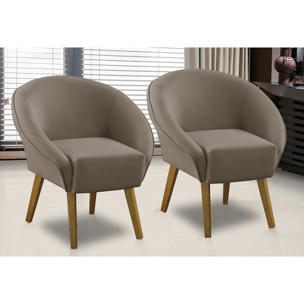 Kit 2 Poltronas Para Sala Decorativa Milena Veludo Cappuccino Adonai Estofados