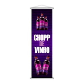 Banner Chopp de Vinho Garrafas Bebidas Lona 100x30cm