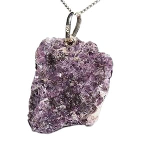 Colar Pedra Lepidolita Mica Bruto Natural Pino Prata 950