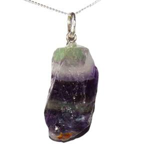 Colar Pedra Fluorita Multicor Bruto Natural Pino Prata 950