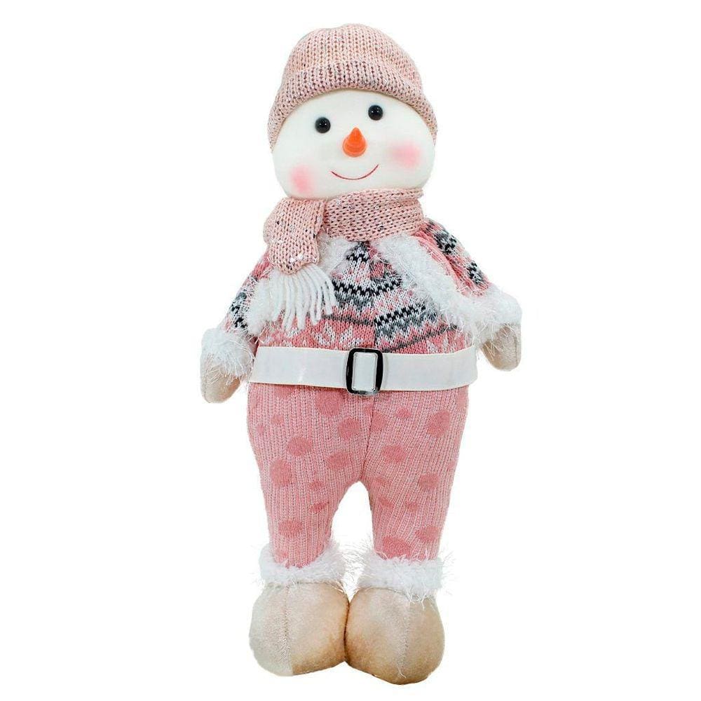 Boneco Natal Boneca de Neve Rosa Natalina 44,5cm