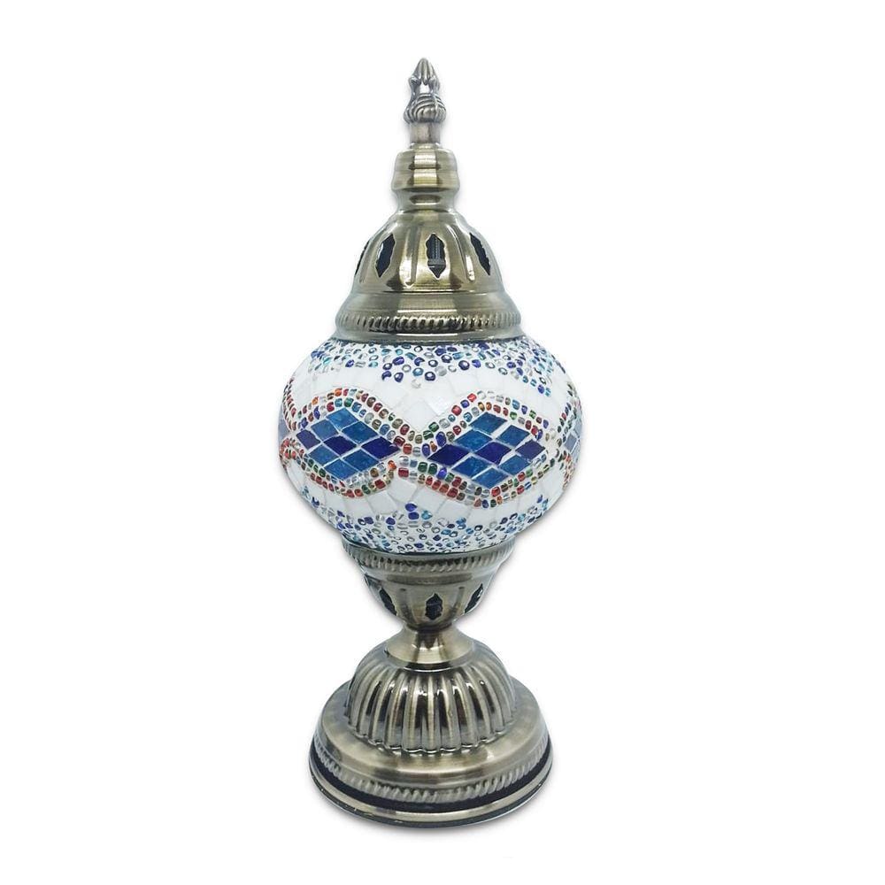 Abajur Turco Mosaico Metal Vidro Onda Colorida Bivolt 28 cm