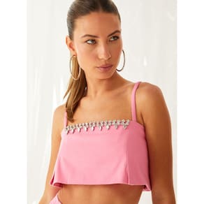 Top Faixa Com Bordado Manual  OPEN FEMININO