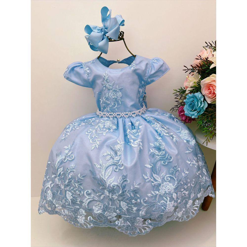 Vestido Infantil Azul Luxo Princesa Cinderela Frozen Alice