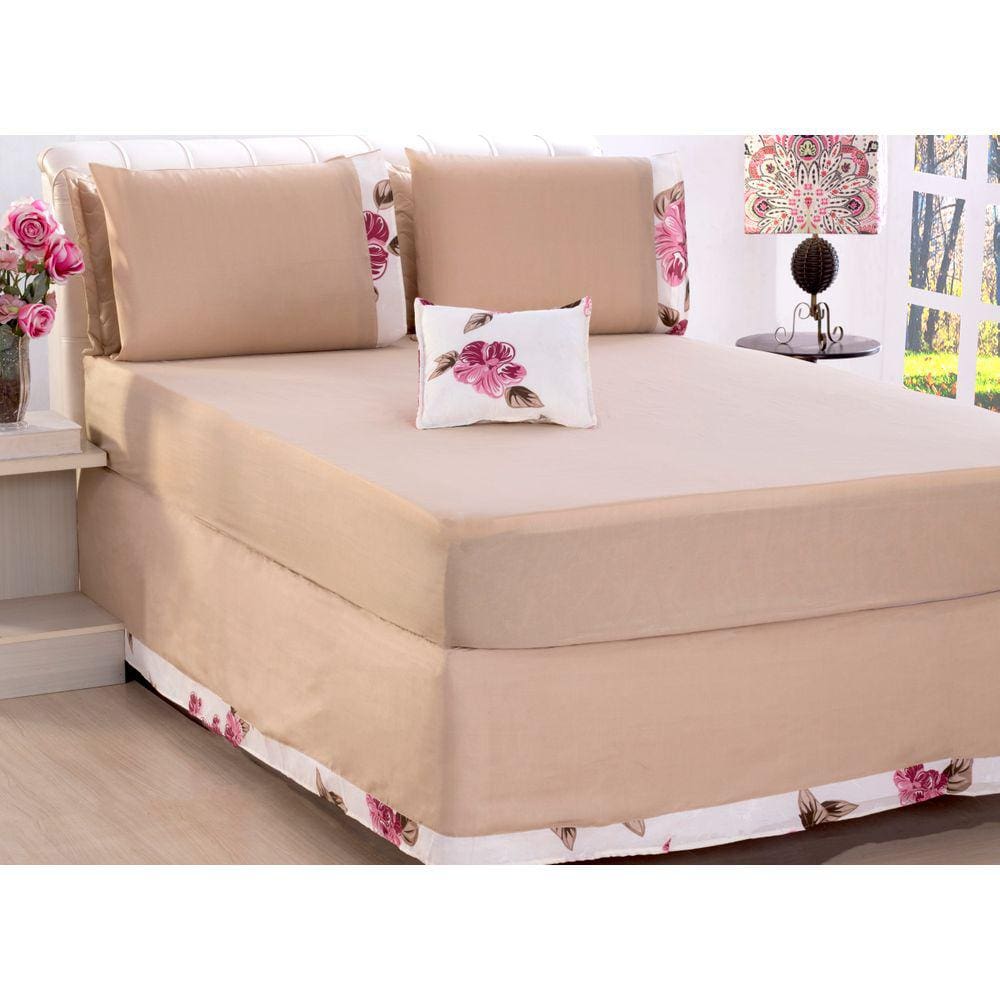 Jogo De Lençol Queen Size 05 Peças Avelã