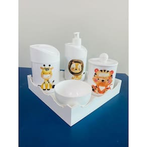 Kit Higiene Safari c/bandeja Color (Leão, Girafa, Tigre)