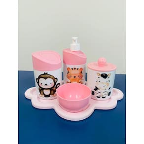 Kit Higiene Safari c/BANDEJA COLOR NUVEM (Macaco, Zebra, Tigre)