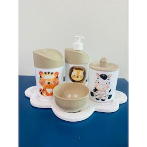 Kit Higiene Safari c/BANDEJA COLOR NUVEM Leão, Zebra, Tigre)