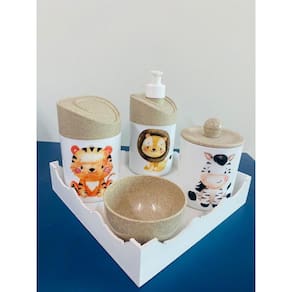 Kit Higiene Safari c/bandeja Color (Leão, Zebra, Tigre)