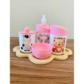 Kit Higiene Safari c/BANDEJA COLOR NUVEM (Elefante, Zebra, Tigre)