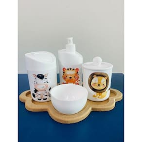 Kit Higiene Safari c/bandeja Nuvem Crua (Leão, Zebra, Tigre)