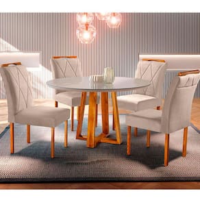 Conjunto Sala de Jantar Natalle 4 Lugares Mesa Redonda 1,2m e 4 Cadeiras Moveis Mix