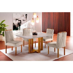 Conjunto Sala de Jantar em Madeira Maciça Lisy 4 Lugares Mesa e Cadeiras Móveis Mix