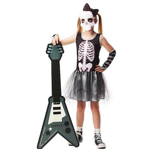Fantasia Halloween Caveira Rockstar Infantil Esquelet Menina