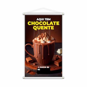 Banner Aqui Tem Chocolate Quente Preço Preto Lona 60x40cm