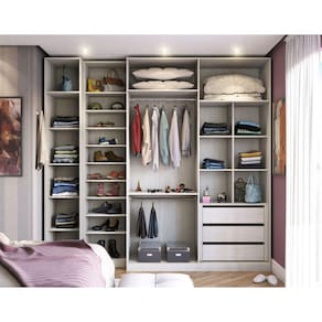 Guarda Roupas Closet Aberto 3 Módulos com 3 Gavetas 2 Cabideiros Prime Luciane Móveis