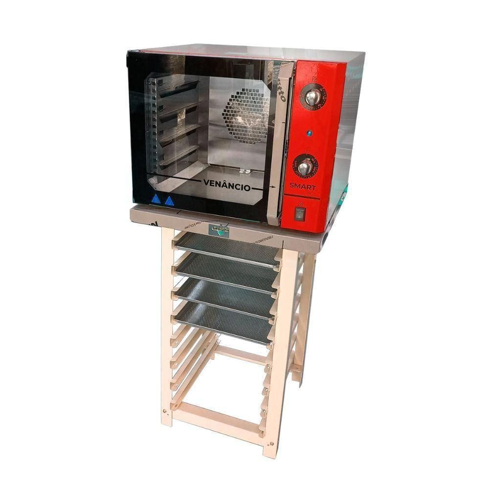 Forno Turbo Convec. Inox E Vermelho Fcsb4e 220v + Bancada Mes-004 + 4 Assadeiras - Venâncio 220v