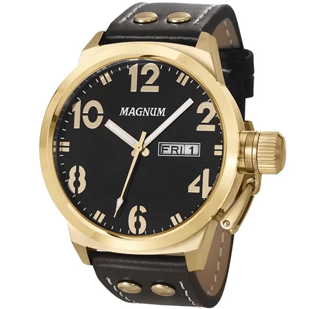 Relógio Magnum Automático Masculino Dourado Ouro 2 anos de garantia  MA33988H + carteira Lebrave no Shoptime