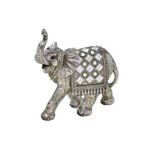 Escultura Decorativa Elefante em Resina Prata 28cm
