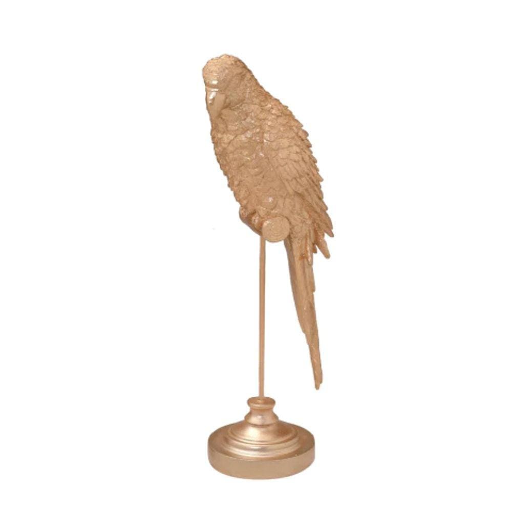 Escultura Decorativa Papagaio em Resina Dourada 36cm