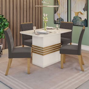Conjunto Sala de Jantar Tampo MDF com Vidro Canto Arredondado 120 Cm 4 Cadeiras Melinda Casa 812