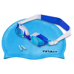 Kit Natacao Poker Kit Oculos + Touca + Protetor De Ouvido - Azul Claro/Branco U