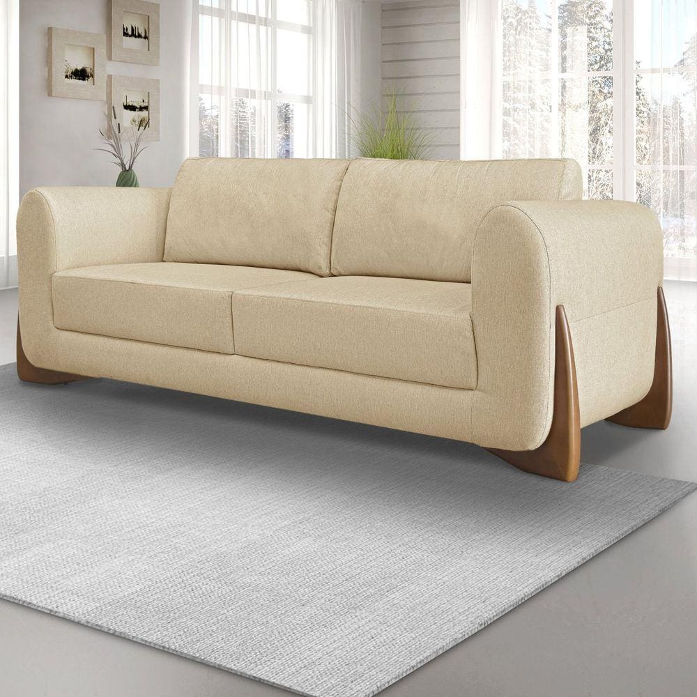 Sofá 3 Lugares 200cm Linho Djon Spezzia Decor Dourado