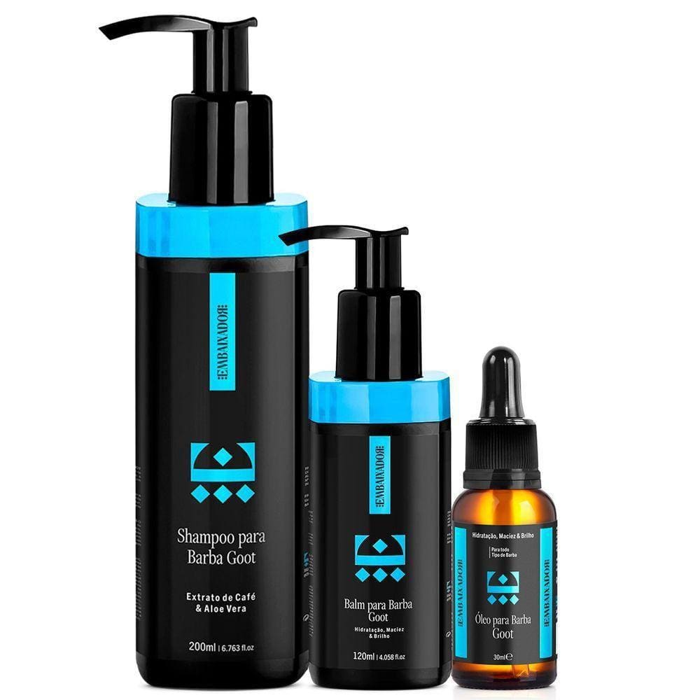 Kit Barba Goot - Óleo + Balm + Shampoo Barba Embaixador 200Ml