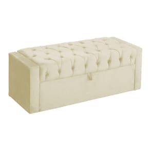 Báu Calçadeira Emma 140cm Suede Marfim - Vallisa Decor