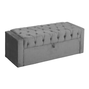Báu Calçadeira Emma 90cm Suede Cinza - Vallisa Decor