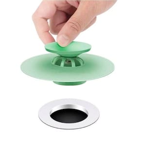 Tampa de Ralo Pia Tanque com Válvula Universal de Borracha Filtro Anti Cabelos Sujeira 10cm Verde - Starfer