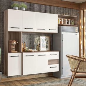 Cozinha Suspensa Juliete 7 Portas 2 Gavetas Carvalho Nature/Off White Nicioli