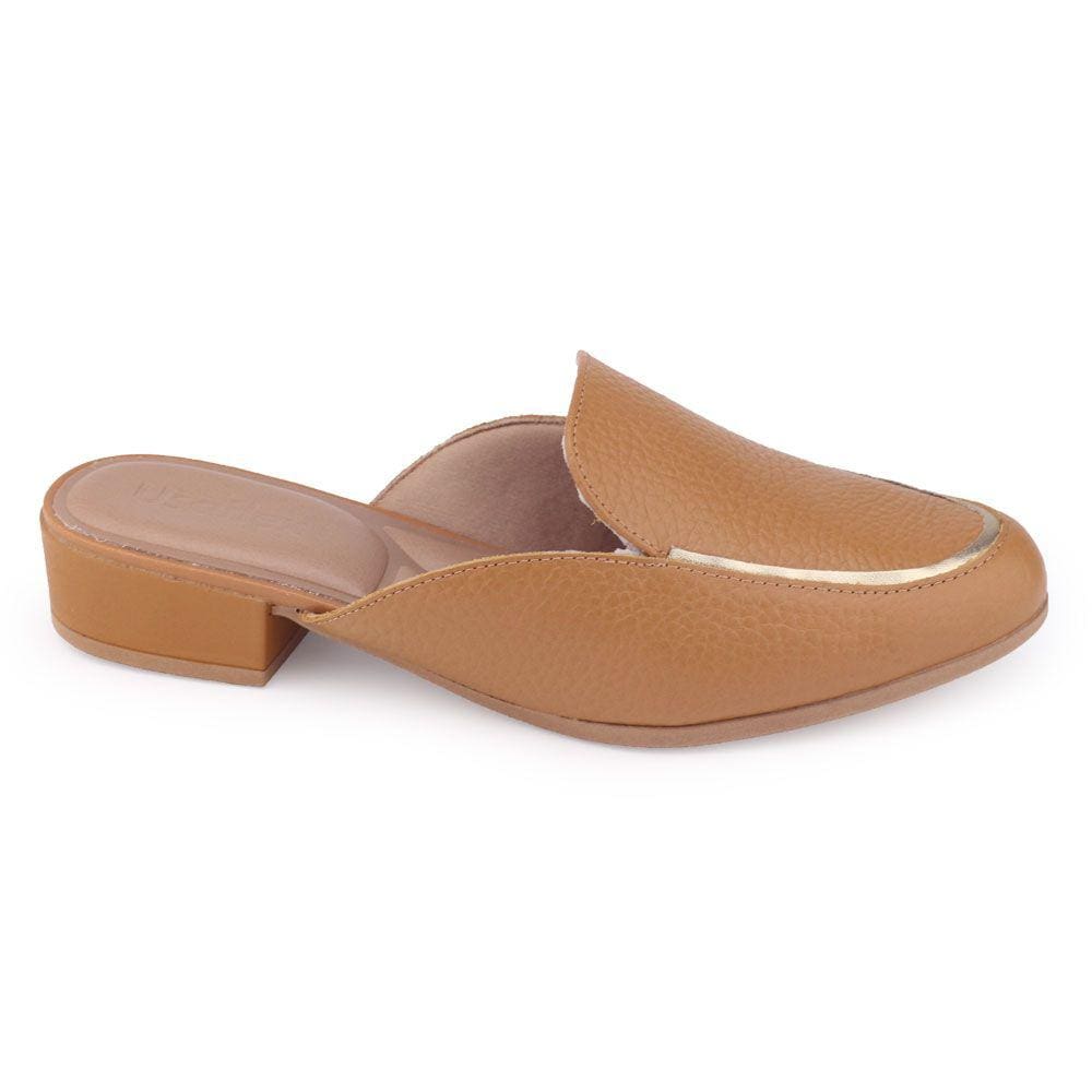 Mule feminino Usaflex AK0903004 salto baixo 3cm tan conforto