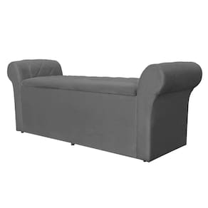 Calçadeira Báu Cancun 90cm Suede Cinza - Vallisa Decor