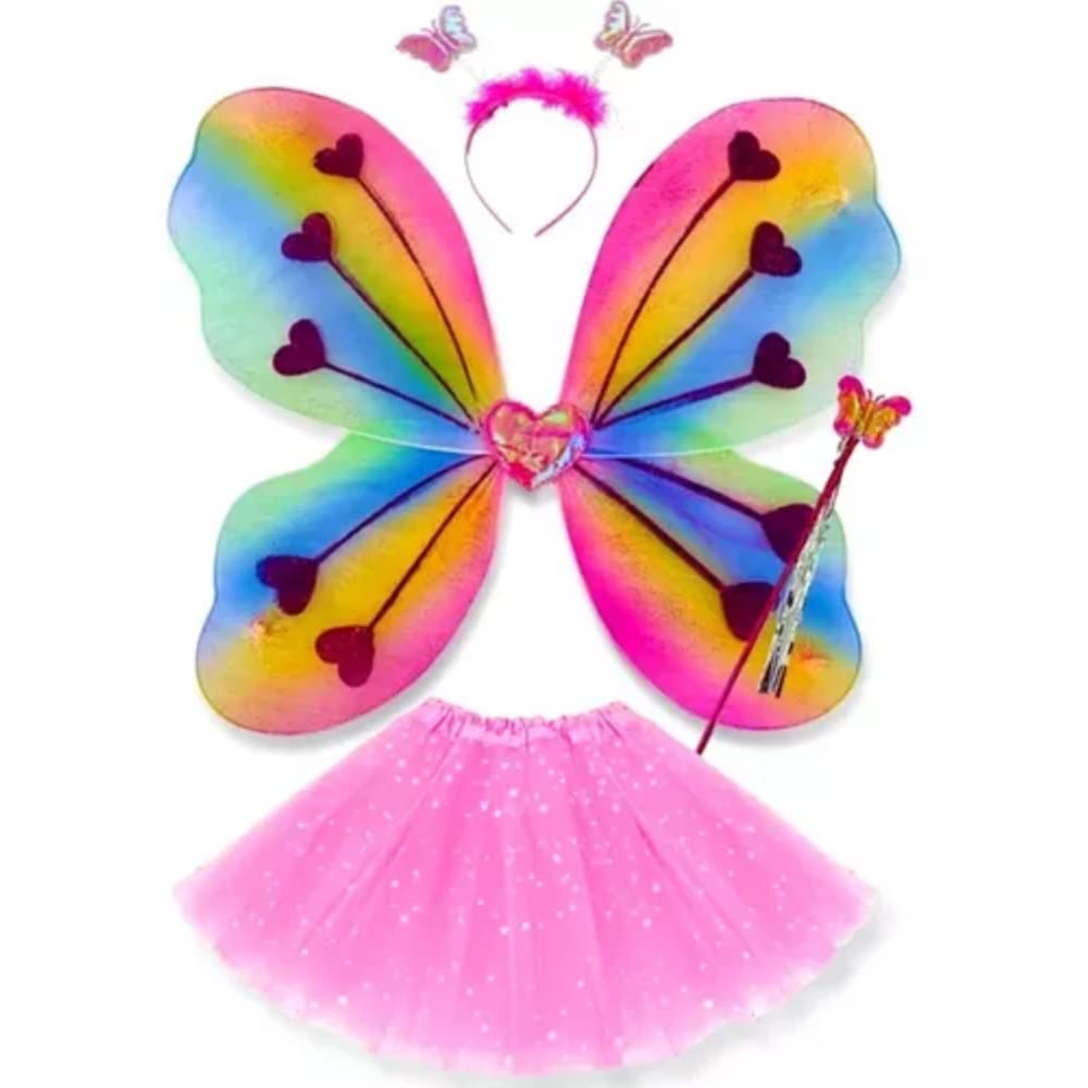 Fantasias Fada Kit  Saia de Tule  Asa com Varinha Tiara Feminina Carnaval Festas de Aniversário