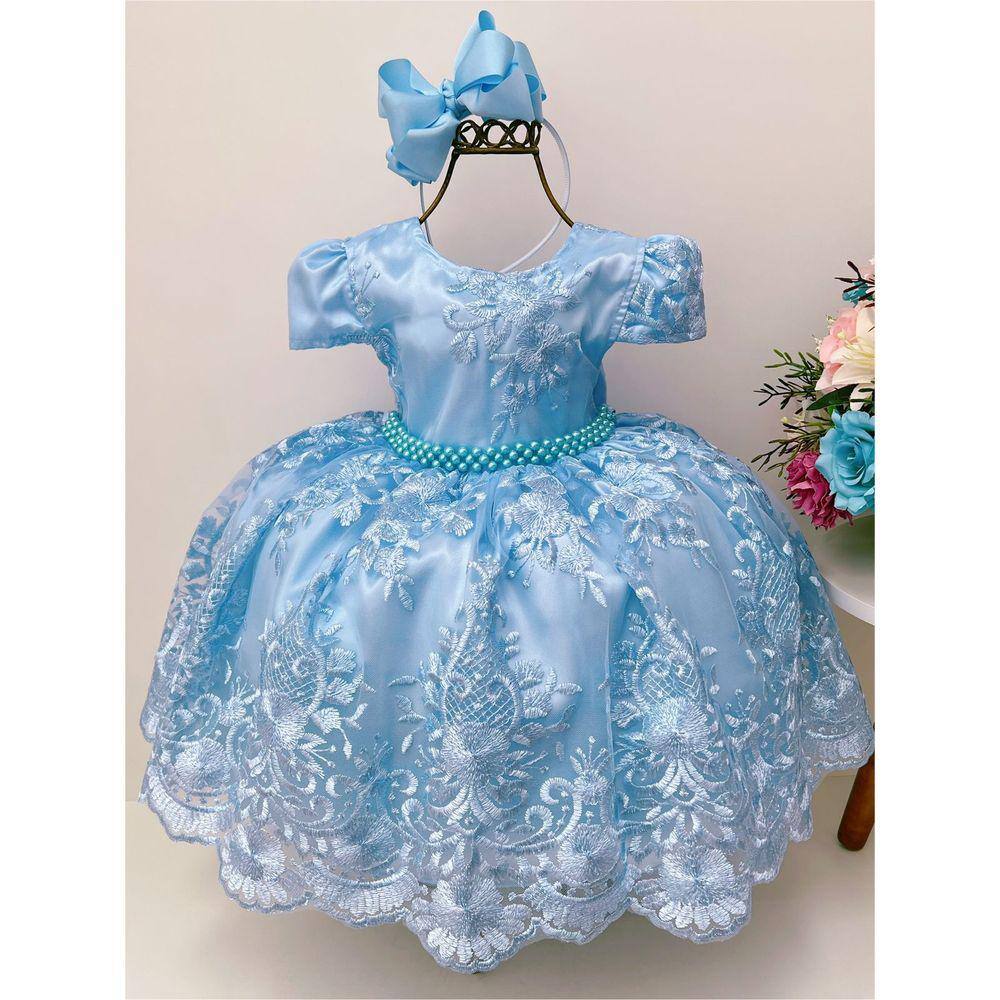 Vestido Infantil Azul Luxo Princesa Cinderela