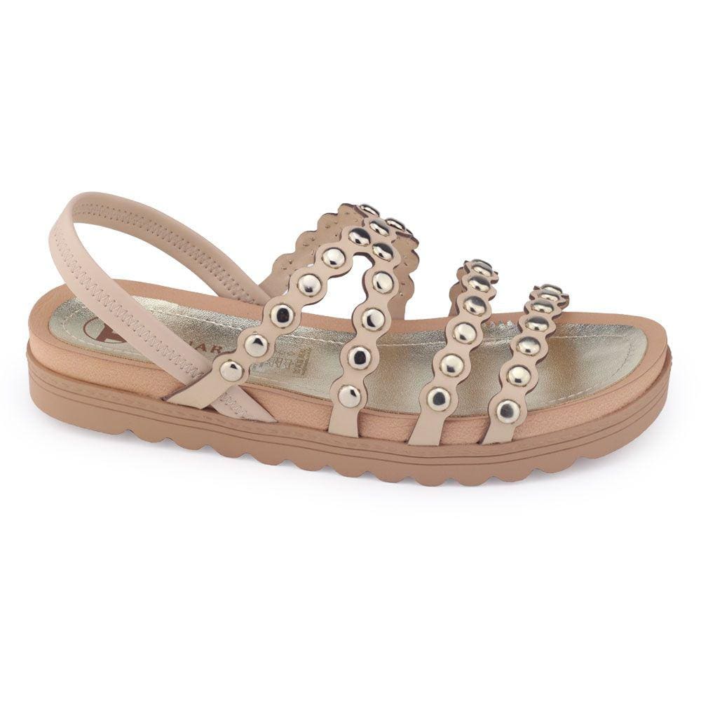 Sandália Tanara T8133 Slip On Flatform tiras tachinhas gold