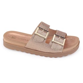 Chinelo Tanara T8131 Slide Flatform tiras brilho rosê fivela
