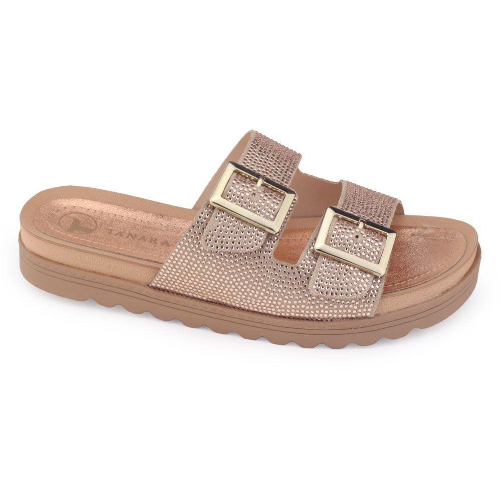 Chinelo Tanara T8131 Slide Flatform tiras brilho rosê fivela