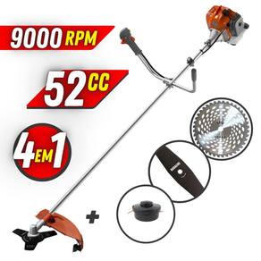 Roçadeira Profissional Á Gasolina Tekna RL520ACN TK 52cc 9000RPM Multicortes Com Faca 3 Pontas, Faca 2 Pontas, Faca 40 Dentes e Carretel Fio Nylon