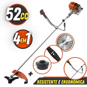 Roçadeira Tekna 52cc RL520AC-TK Com KIT Completo de Multifunções de Corte Faca 3 Pontas, Faca 2 Pontas, Disco de Corte 40 Dentes e Carretel Fio Nylon
