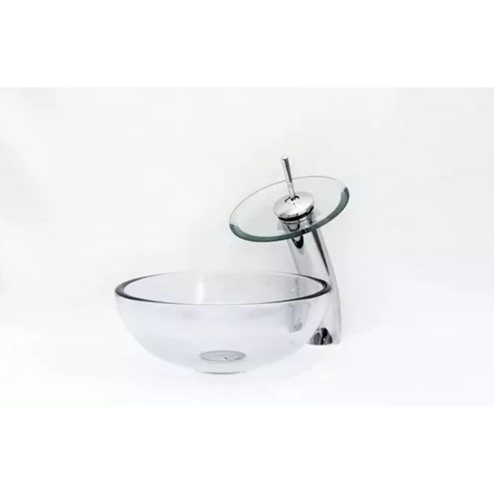 Kit Cuba De Vidro Redonda 30cm. + Torneira + Válvula + Sifão