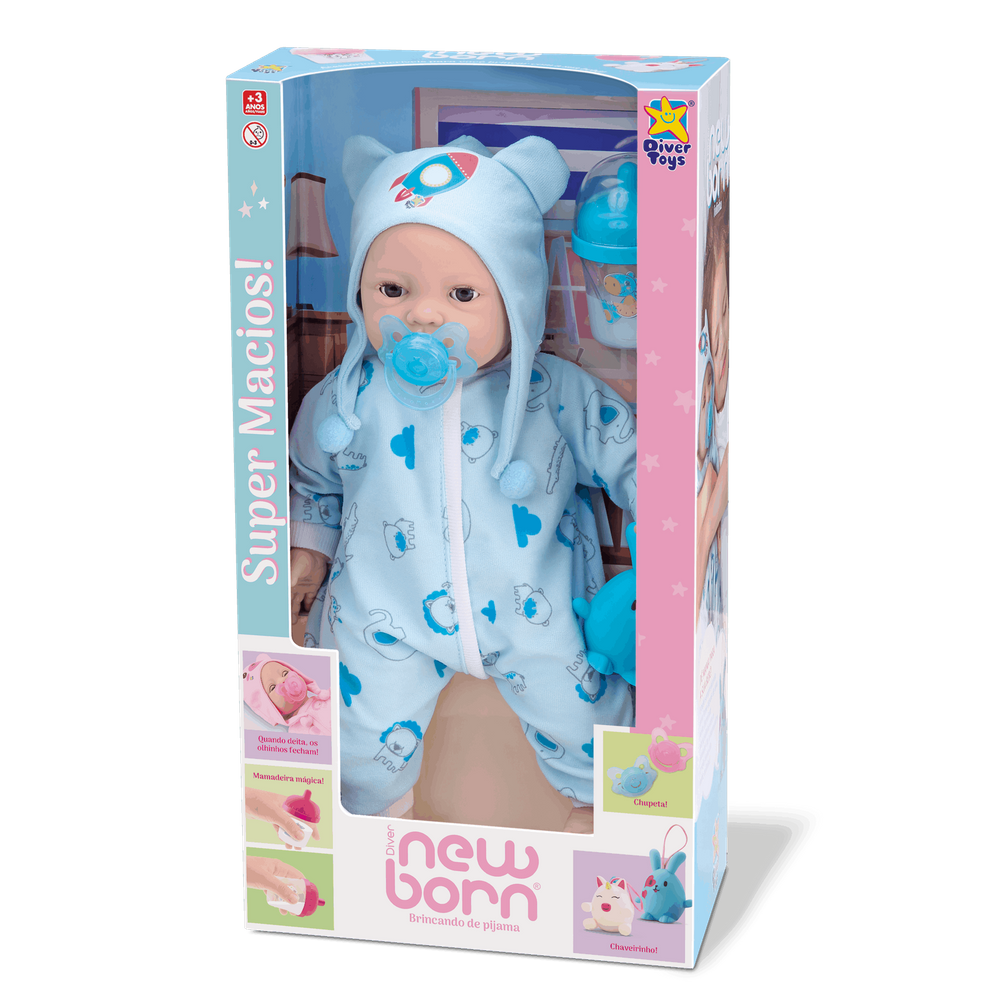 Bebê Realista New Born Brincando de Pijama Menina/Menino