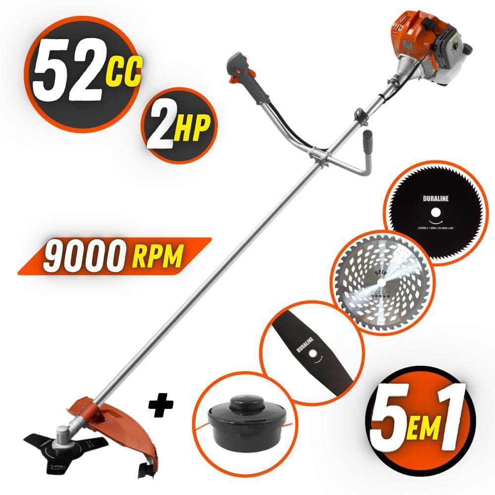 Aparador de Grama Á Gasolina Tekna RL520ACN TK 52cc 2HP 9000RPM + Extra Lâmina de 2 Pontas, Disco de Corte 40 Dentes e Disco de Corte 80 Dentes