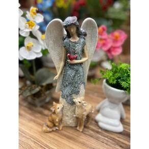 Enfeite natalino em Resina  Anjo C/Animais 25,8Cm Rio Master