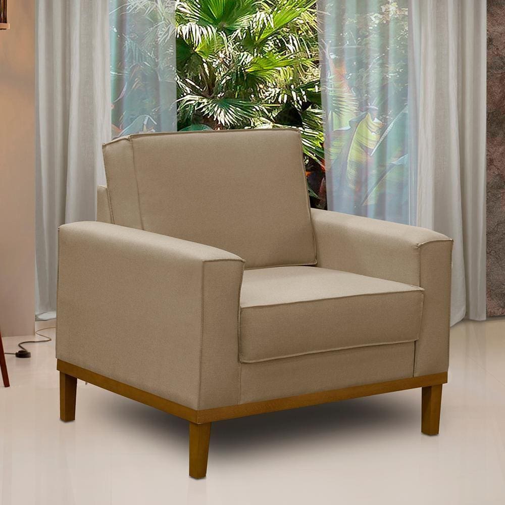 Poltrona Decorativa Living com Base Lavinia Linho Bege Adonai Estofados